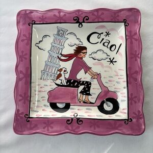 Jennifer Brinkley Certified International Pink “Ciao” Ceramic Plate 9”